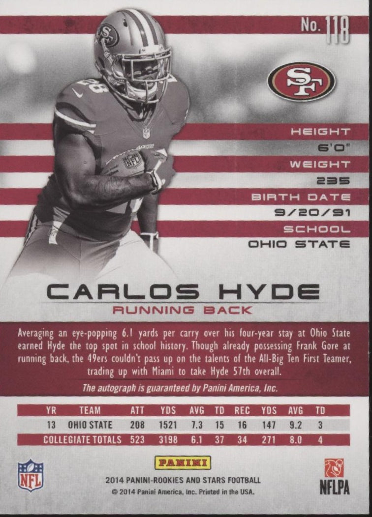 Carlos Hyde 2014 Panini Rookies & Stars RC Auto 01/10 #118、Collector Store LLC、kayou