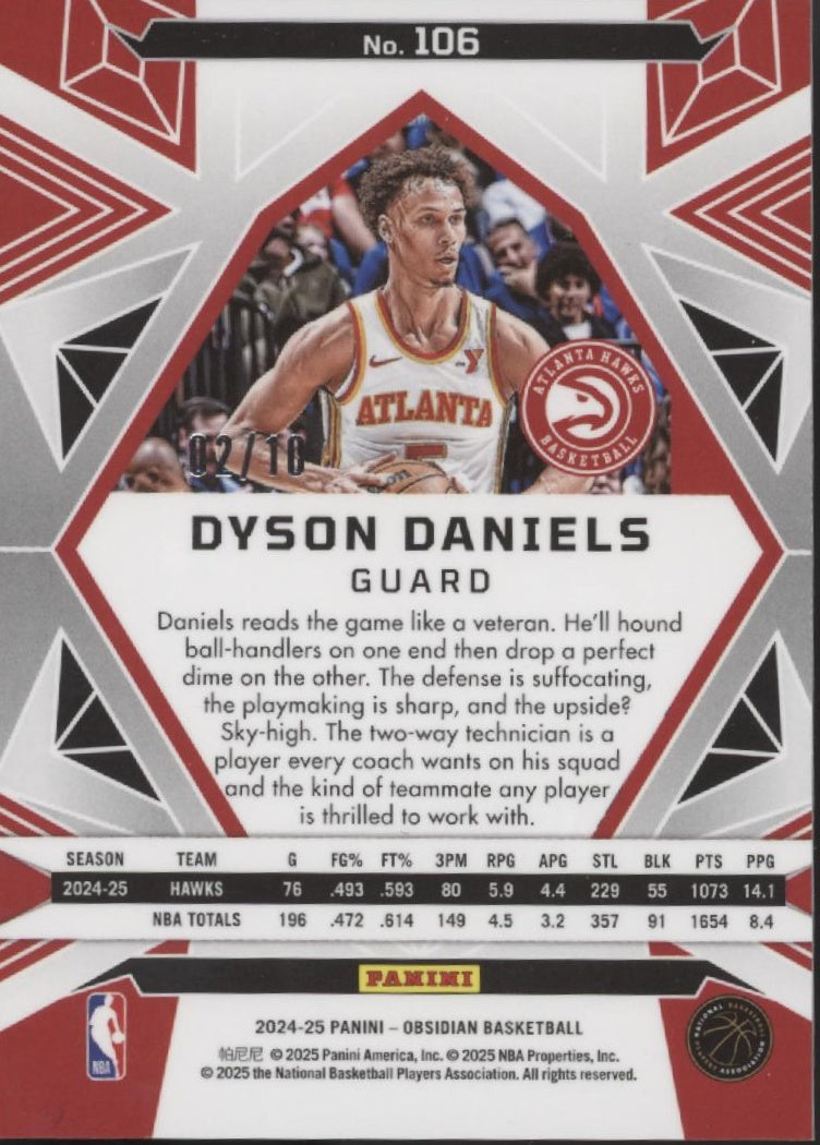 Dyson Daniels 2024-25 Panini Obsidian Electric Etch Molten Mojo Flood 02/10 #106、Collector Store LLC、kayou