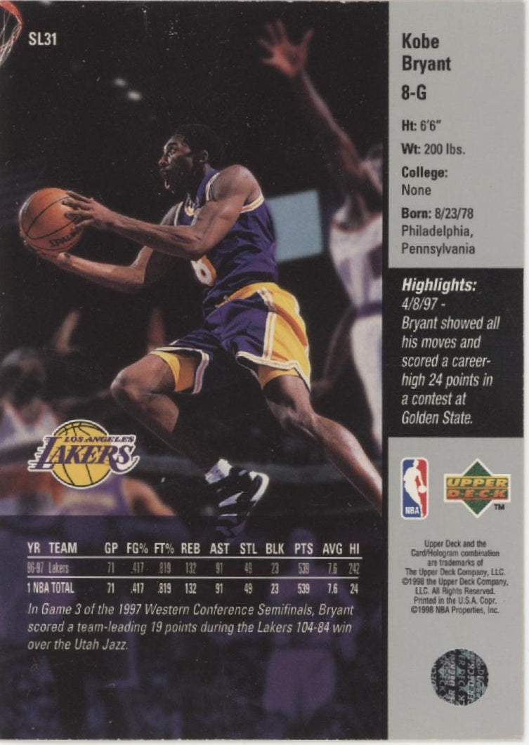 Kobe Bryant 1997-98 Upper Deck Starting Lineup #SL31、Collector Store LLC、kayou
