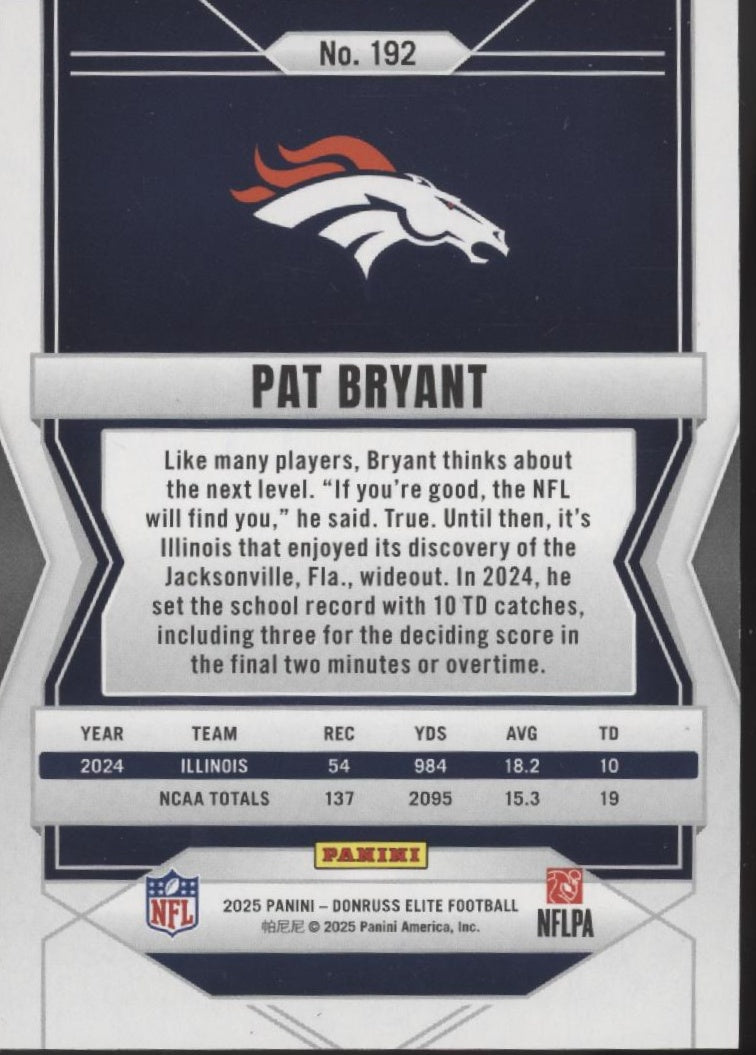 Pat Bryant 2025 Panini Donruss Elite Red RC 16/99 #192、Collector Store LLC、kayou