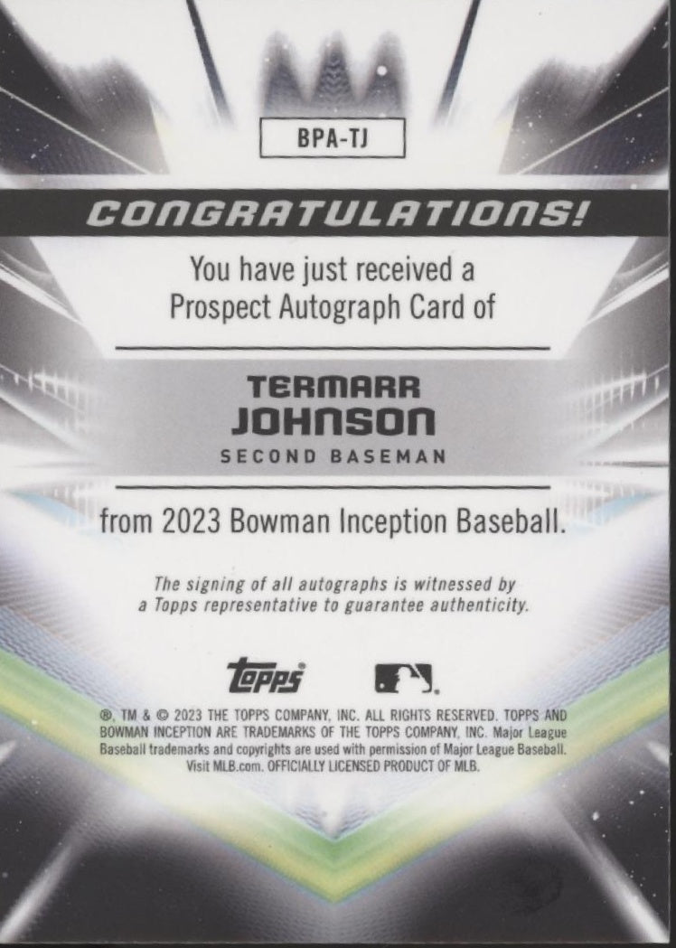 Termarr Johnson 2023 Bowman Inception Fuchsia Auto 28/75 #BPA-TJ、Collector Store LLC、kayou