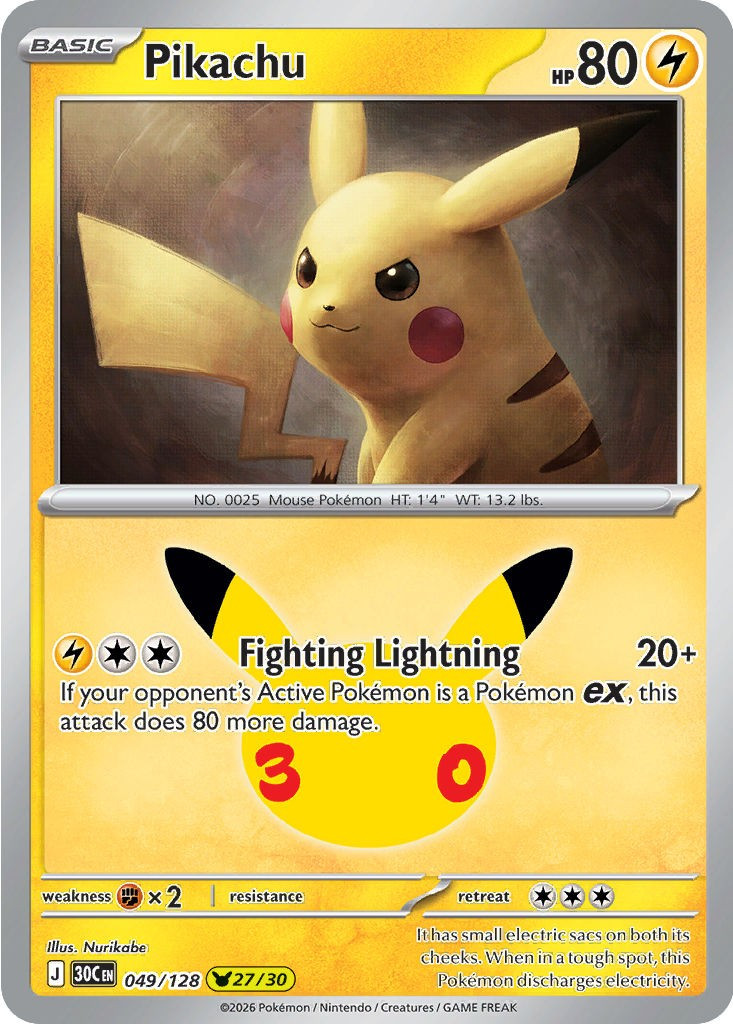 Pokemon Trading Card Game 30th Celebration Pika Rare Pikachu #49、ToyWiz、kayou
