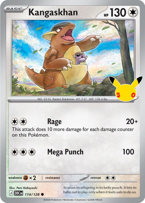 Pokemon Trading Card Game 30th Celebration Common Kangaskhan #114、ToyWiz、kayou
