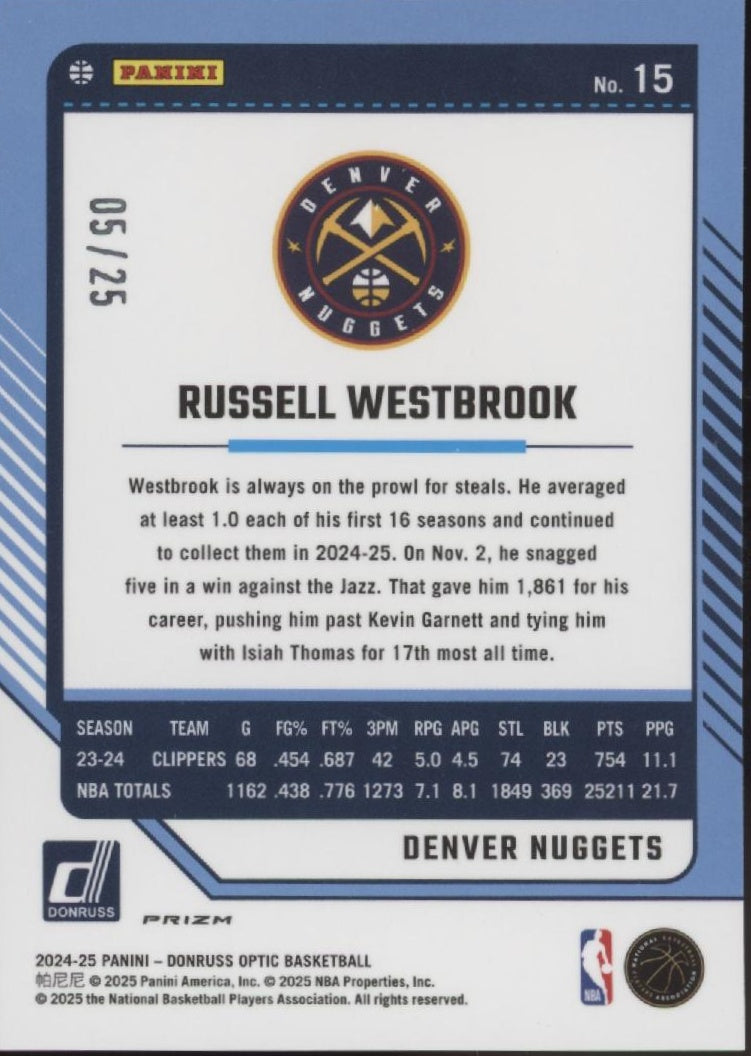 Russell Westbrook 2024-25 Panini Donruss Optic Green International Prizm 05/25、Collector Store LLC、kayou