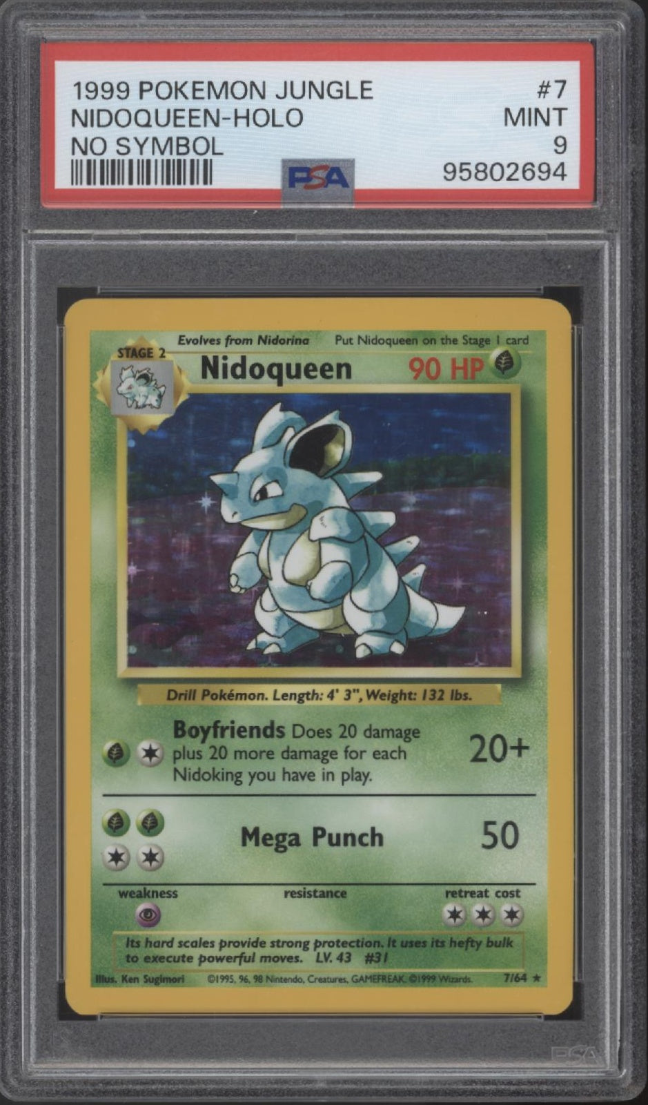 Nidoqueen Pokemon Jungle No Symbol Error Card #7 PSA 9、Collector Store LLC Gaming、kayou