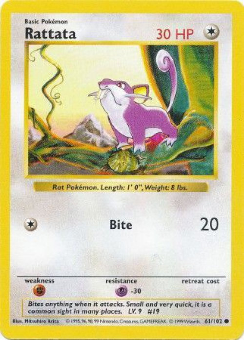 Pokemon Base Set Common Rattata #61 Shadowless Moderately Played、ToyWiz、kayou