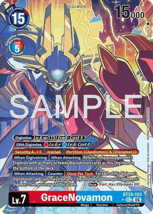 Digimon Trading Card Game Dual Revolution Secret Rare GraceNovamon BT25-103 Alternate Art、ToyWiz、kayou