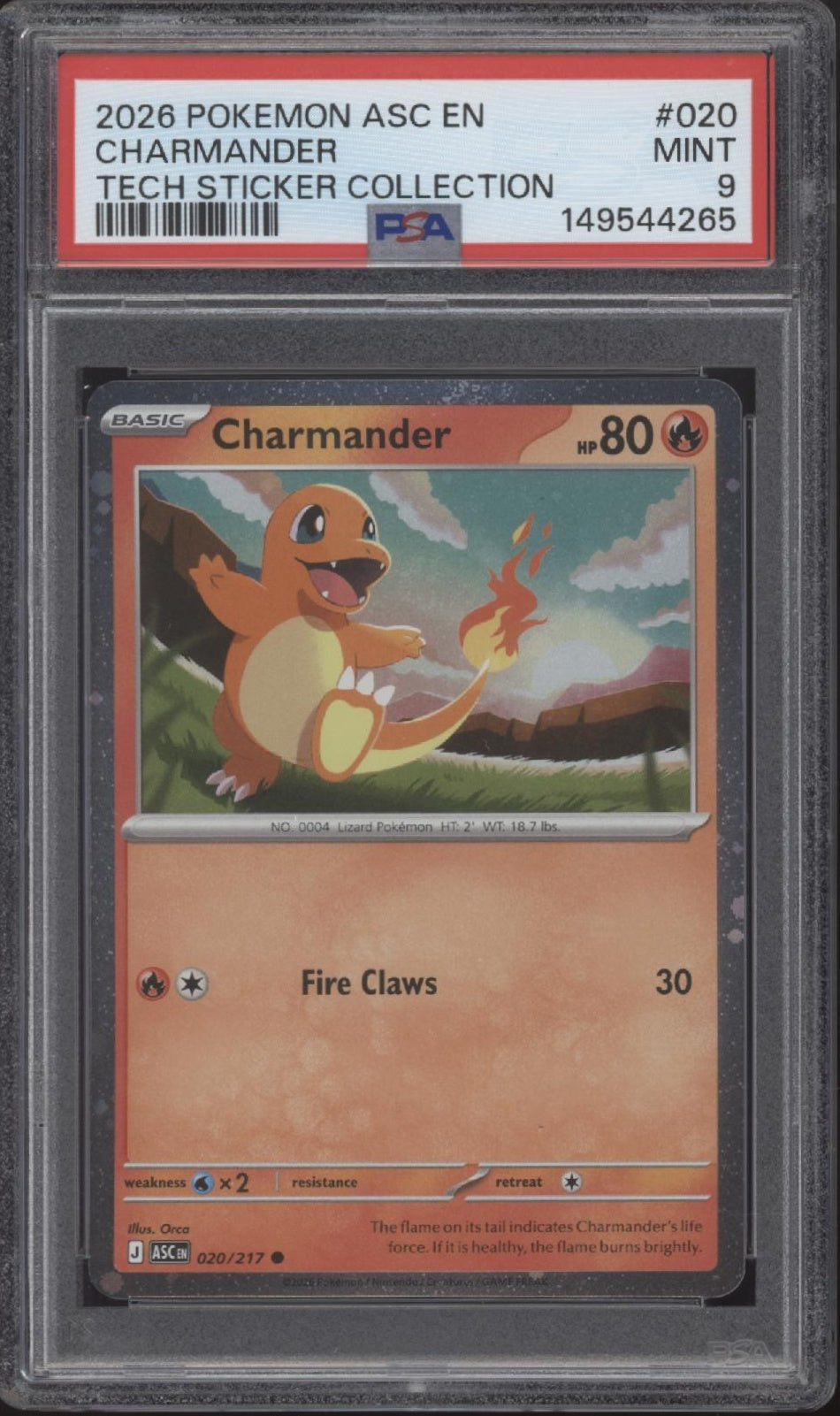 Charmander Pokemon Ascended Heroes Tech Sticker Collection #020 PSA 9 #5、Collector Store LLC Gaming、kayou