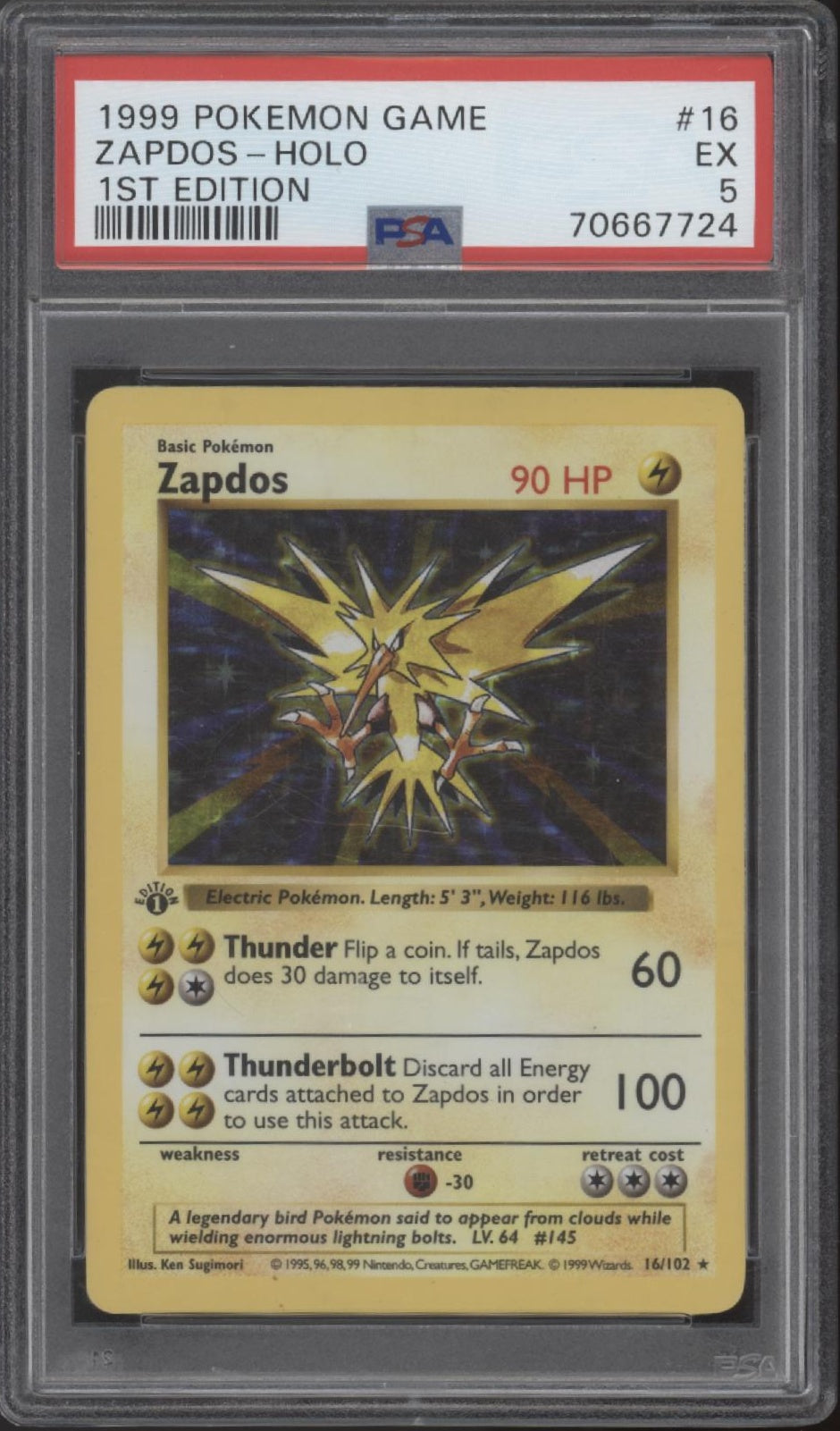 Zapdos Pokemon Base Set Holo 1st Edition #16 PSA 5、Collector Store LLC Gaming、kayou