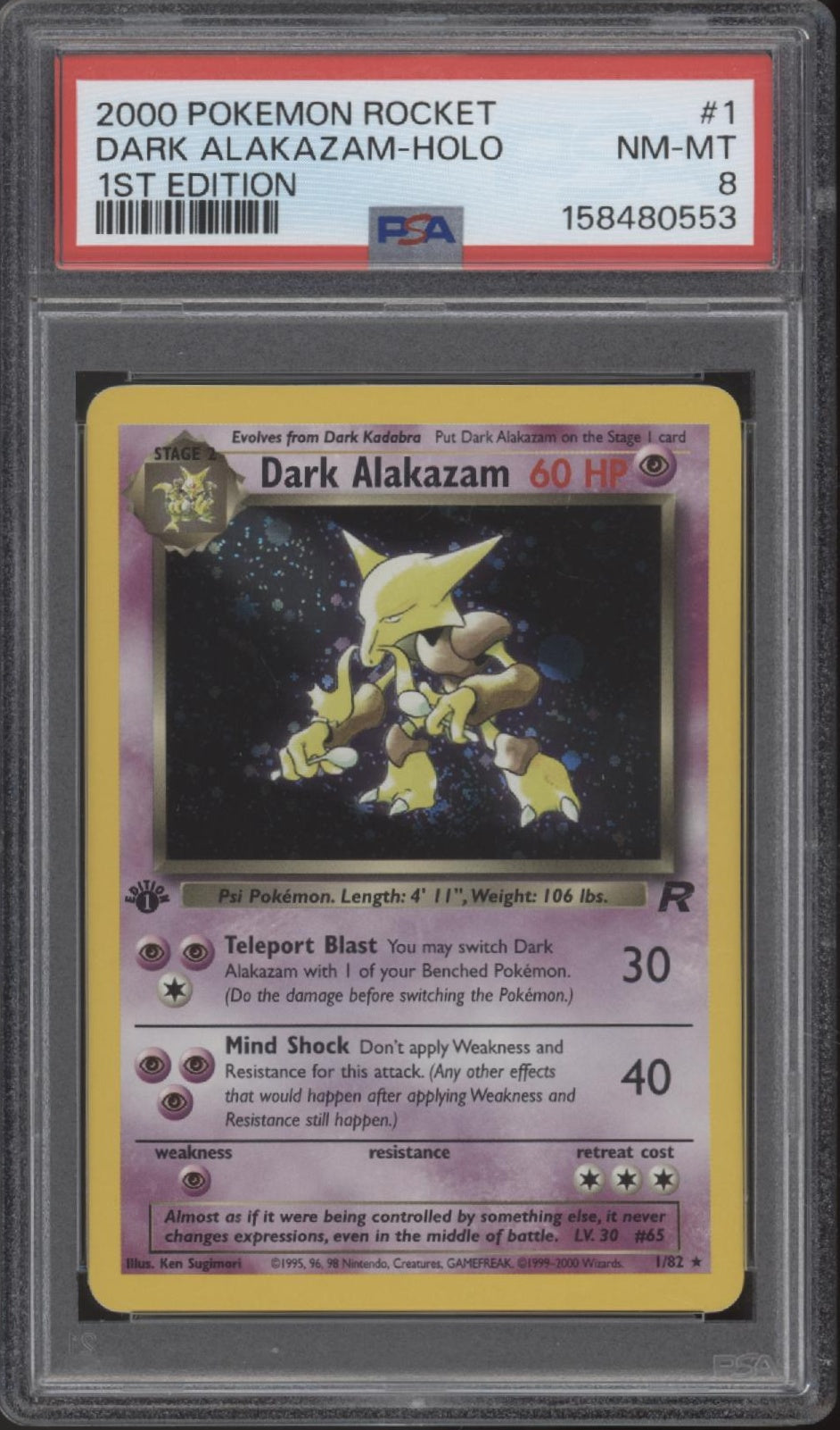 Dark Alakazam Pokemon Team Rocket Holo 1st Edition #1 PSA 8、Collector Store LLC Gaming、kayou