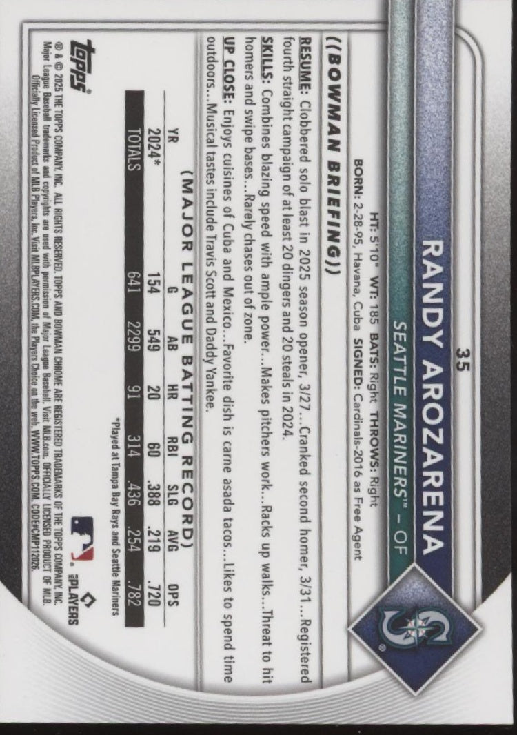 Randy Arozarena 2025 Bowman Chrome Orange Refractor 09/25 #35、Collector Store LLC、kayou