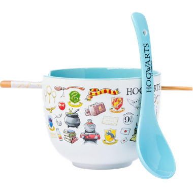 Harry Potter: Hogwarts - Ceramic Ramen Bowl w/Chopsticks & Spoon (20oz)、Silver Buffalo、kayou