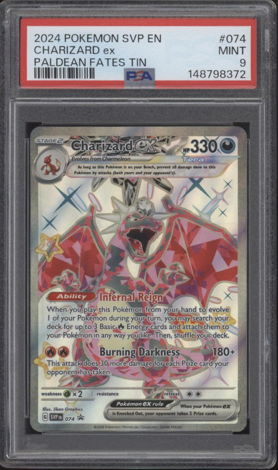 Charizard ex Pokemon Paldean Fates Tin #074 PSA 9、Collector Store LLC Gaming、kayou