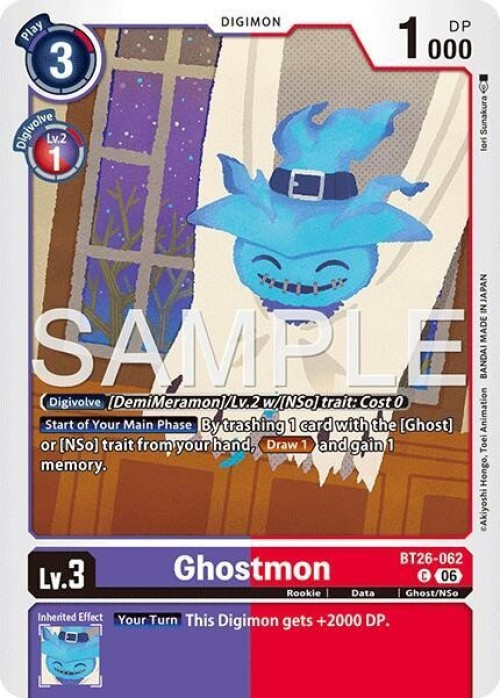 Digimon Trading Card Game Timeless Bonds Common Ghostmon BT26-062、ToyWiz、kayou
