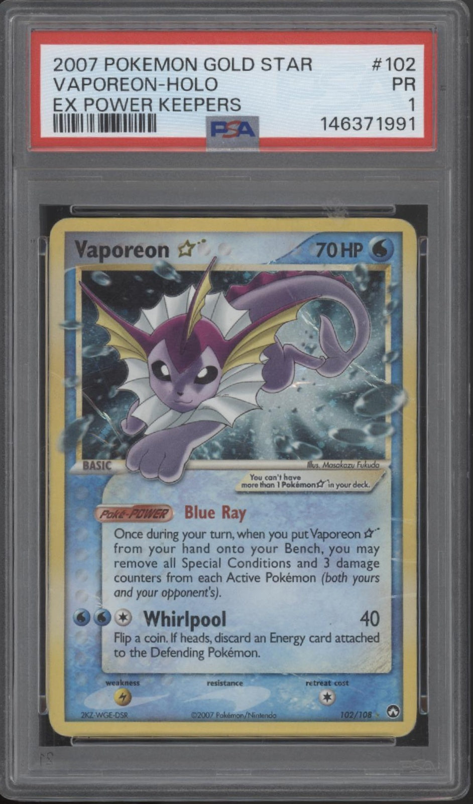 Vaporeon Gold Star Pokemon EX Power Keepers Holo #102 PSA 1、Collector Store LLC Gaming、kayou