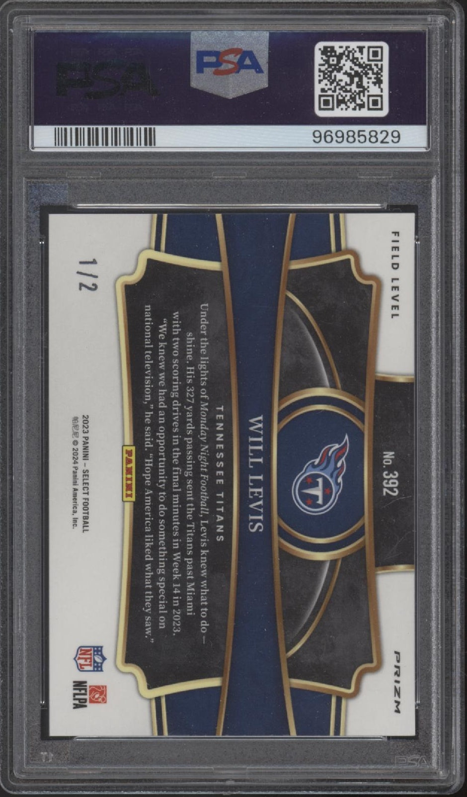 Will Levis 2023 Panini Select Green & Black Snake Prizm RC 1/2 #392 PSA 9、Collector Store LLC、kayou