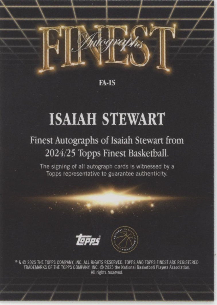 Isaiah Stewart 2024-25 Topps Finest Auto #FA-IS、Collector Store LLC、kayou
