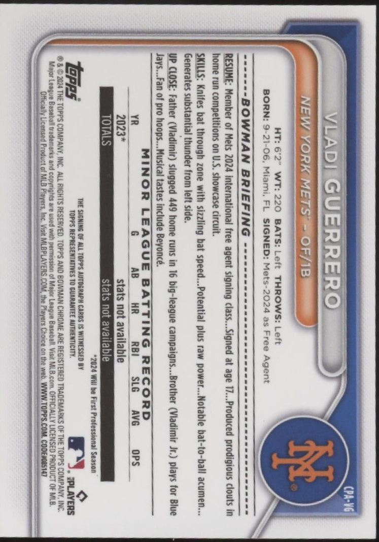 Vladi Guerrero 2024 Bowman Chrome Auto #CPA-VG、Collector Store LLC、kayou