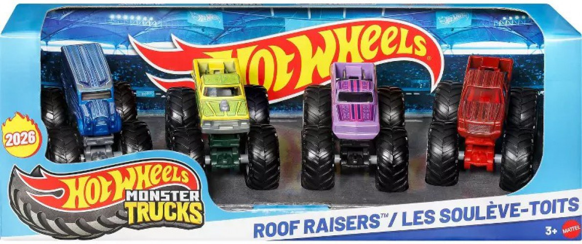 Hot Wheels Monster Trucks Roof Raisers Diecast Car 4-Pack、ToyWiz、kayou