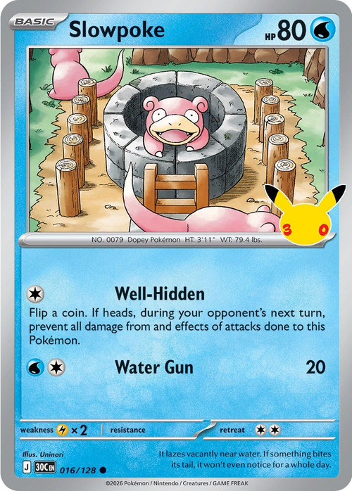 Pokemon Trading Card Game 30th Celebration Common Slowpoke #16、ToyWiz、kayou