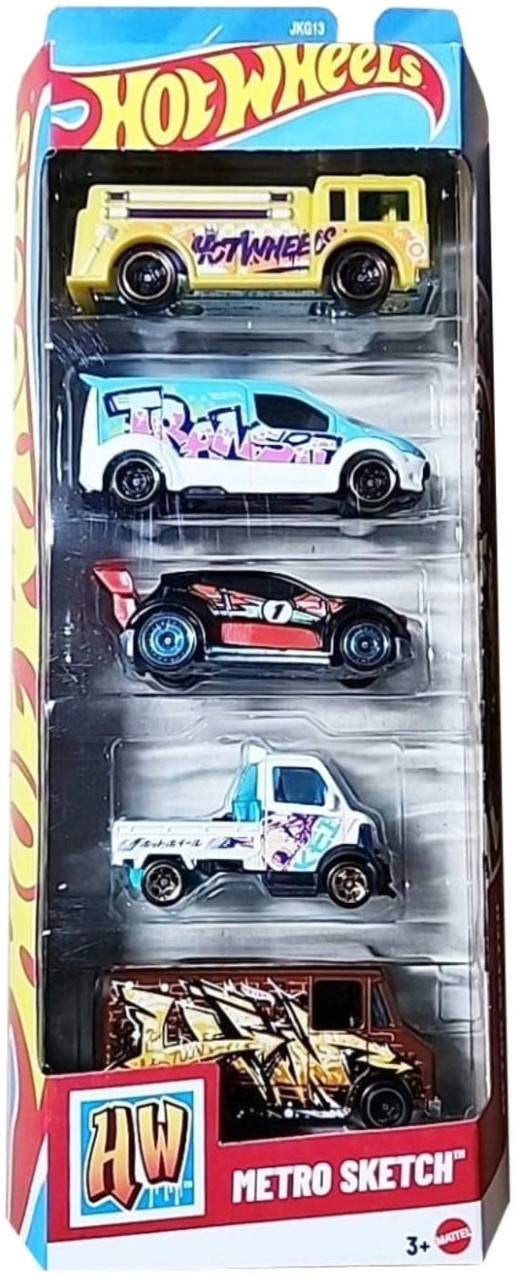 Hot Wheels HW Metro Sketch Fire-Eater, Ford Transit Connect, Fast 4WD, Combat Medic & Mighty K Die Cast Car 5-Pack、ToyWiz、kayou
