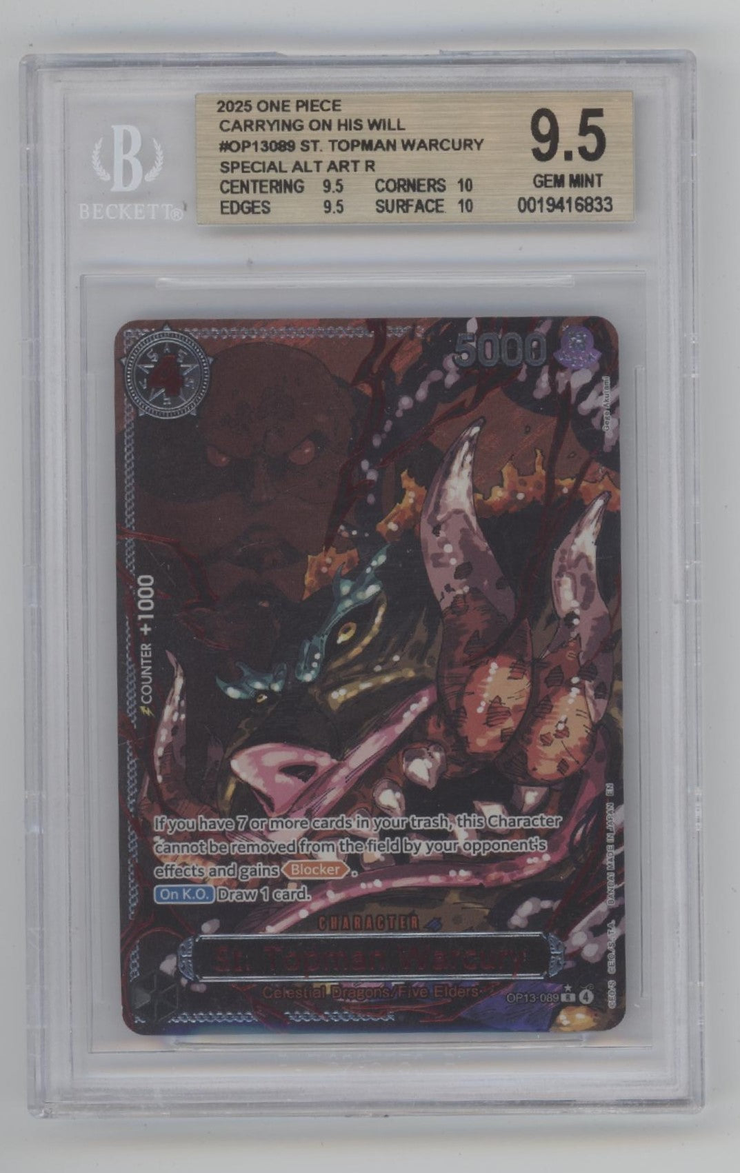 St Topman Warcury One Piece OP13 Special Alt Art Beckett 10 Pristine、Collector Store LLC Gaming、kayou