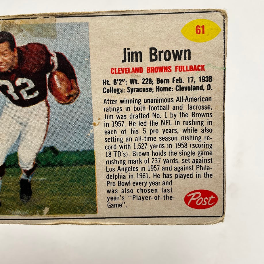 Jim Brown 1962 Post Cereal #61 Cleveland Browns、Collector Store LLC、kayou