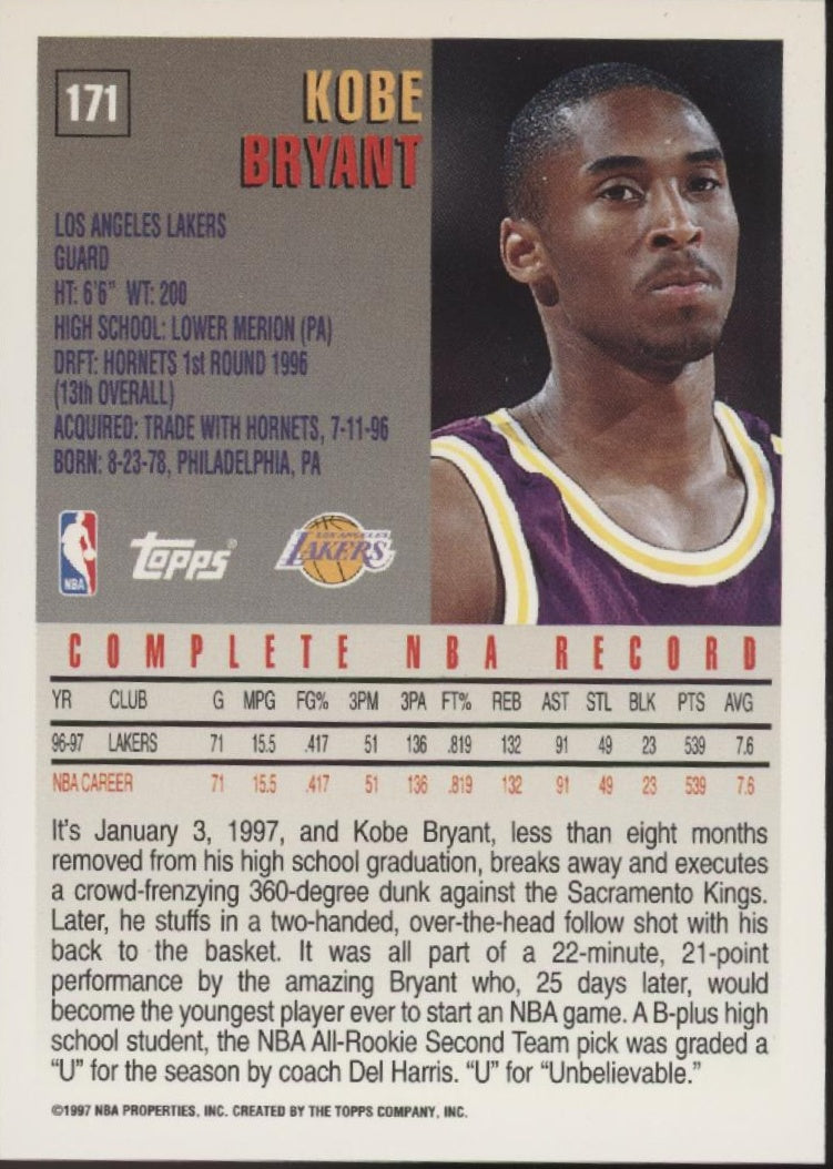 Kobe Bryant 1997-98 Topps #171、Collector Store LLC、kayou