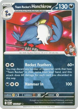Team Rocket's Honchkrow (Team Rocket) 127 - ME Ascended Heroes Reverse Holofoil、The Pokémon Company、kayou