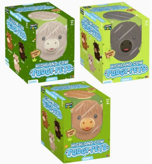 Crazy Fun Pudgy Pets Series 1 Highland Cow 3.5-Inch Squishy Toy、ToyWiz、kayou