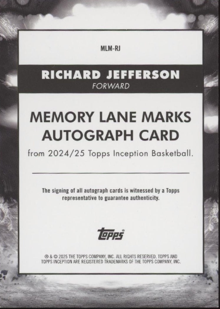 Richard Jefferson 2024-25 Topps Inception Memory Lane Marks Auto 19/25 #MLM-RJ、Collector Store LLC、kayou