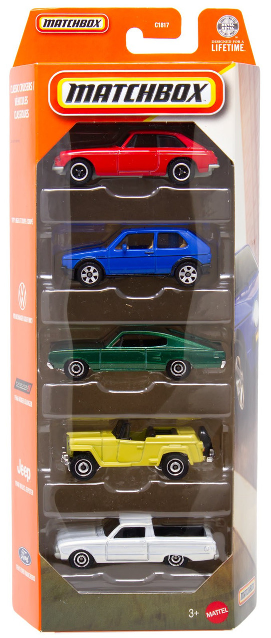 Matchbox Classic Cruisers Diecast Vehicle 5-Pack '71 MGB Coupe, VW Golf Mk1, '66 Dodge Charger, '48 Willys Jeepster & '61 Ford Ranchero、ToyWiz、kayou
