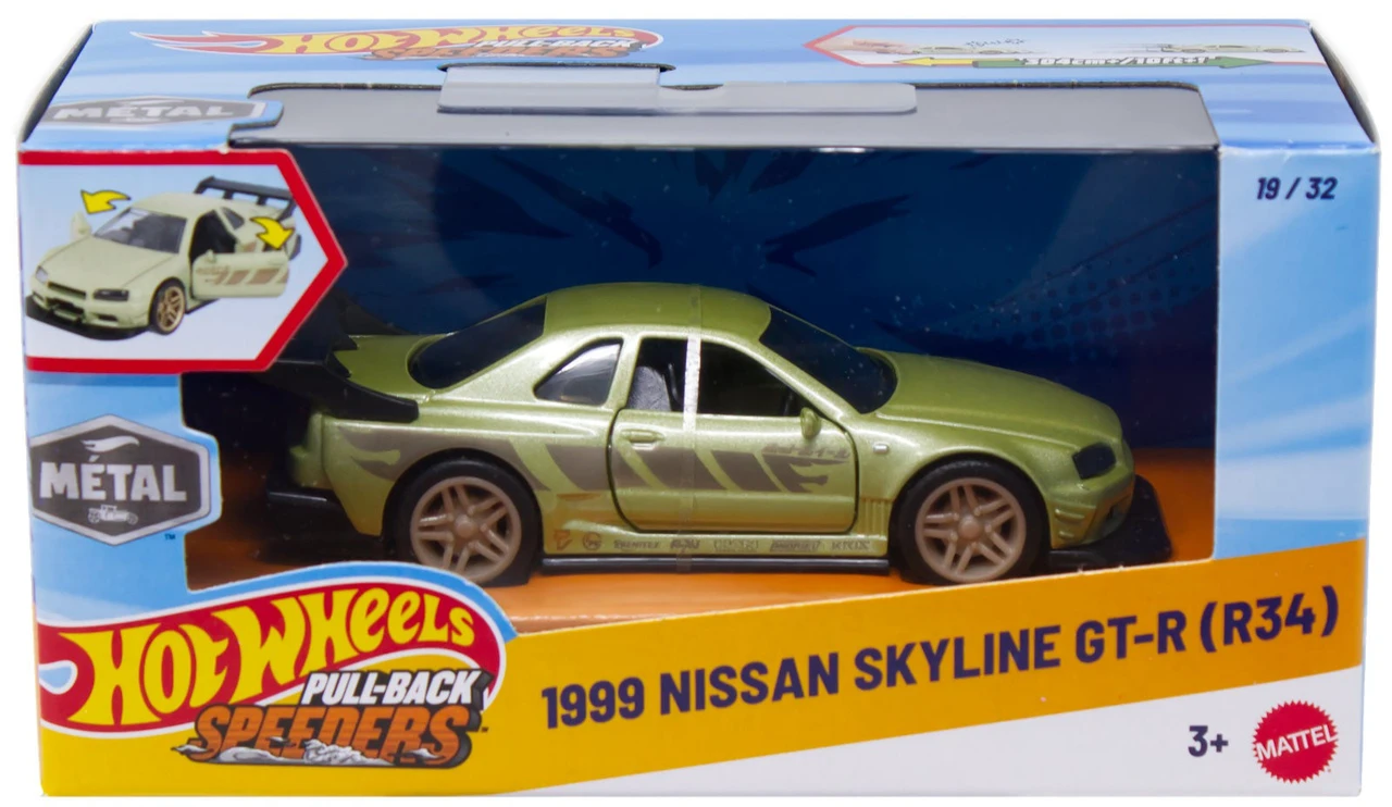 Hot Wheels Pull-Back Speeders 1999 Nissan Skyline GT-R (R34) Diecast Pull-Back Car、ToyWiz、kayou