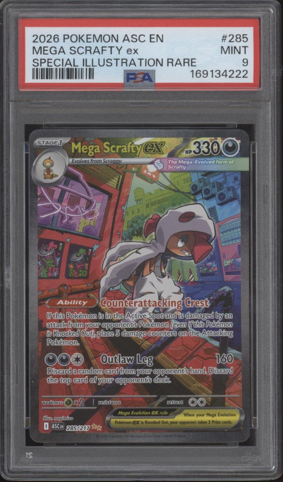 Mega Scrafty ex Pokemon Ascended Heroes Special Illustration Rare #285 PSA 9、Collector Store LLC Gaming、kayou